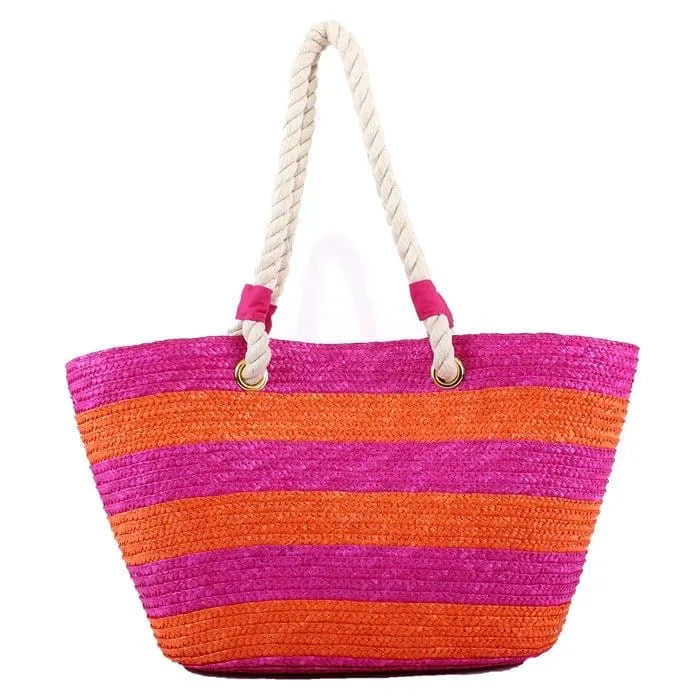 2455 Rope Handle Straw Shoulder Tote/Beach Bag