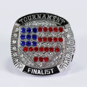 American Flag Home Plate Ring 11 Red-White-Blue/Silver