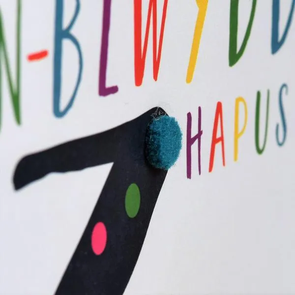 Birthday card 'Pen-blwydd Hapus 3' Pompoms - Blue