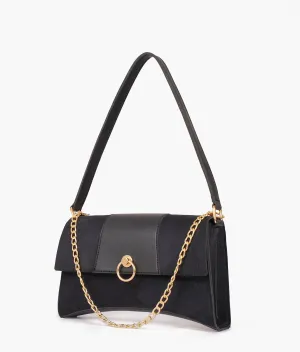 Black suede buckle envelope bag