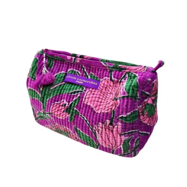 Block Print Indian Large Toiletries Bag Purple Tulips