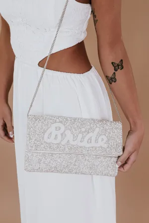 Bride Beaded Purse, SIlver/White