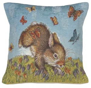 Bunny and Buterflies Belgian Tapestry Cushion