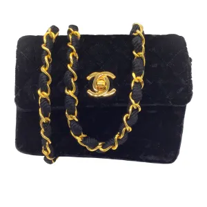 Chanel Black Vintage 80's Quilted Velvet Mini Flap Bag