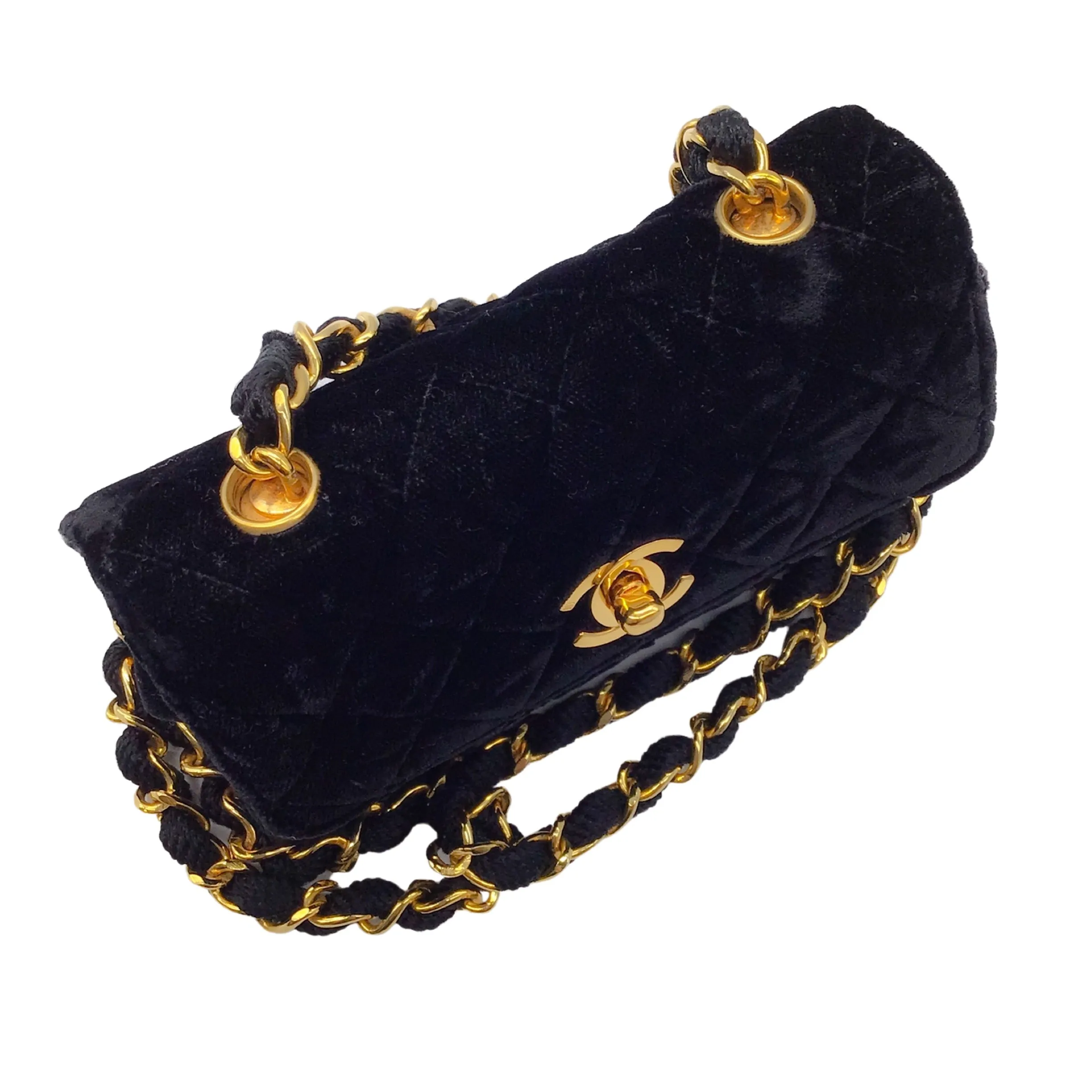 Chanel Black Vintage 80's Quilted Velvet Mini Flap Bag