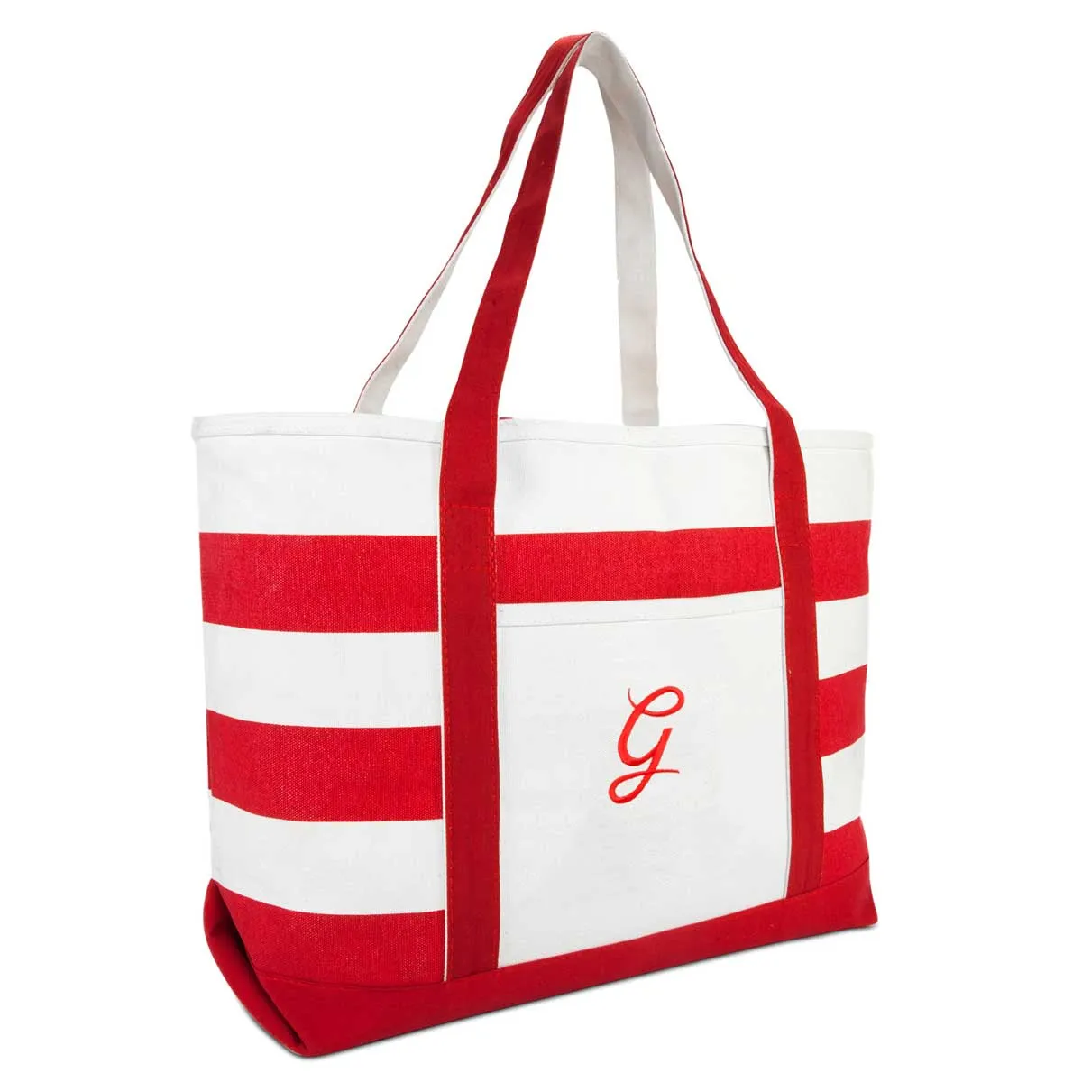 Dalix Beach Tote Bag Shoulder Bags Striped Monogrammed Red Ballent Letter A-Z