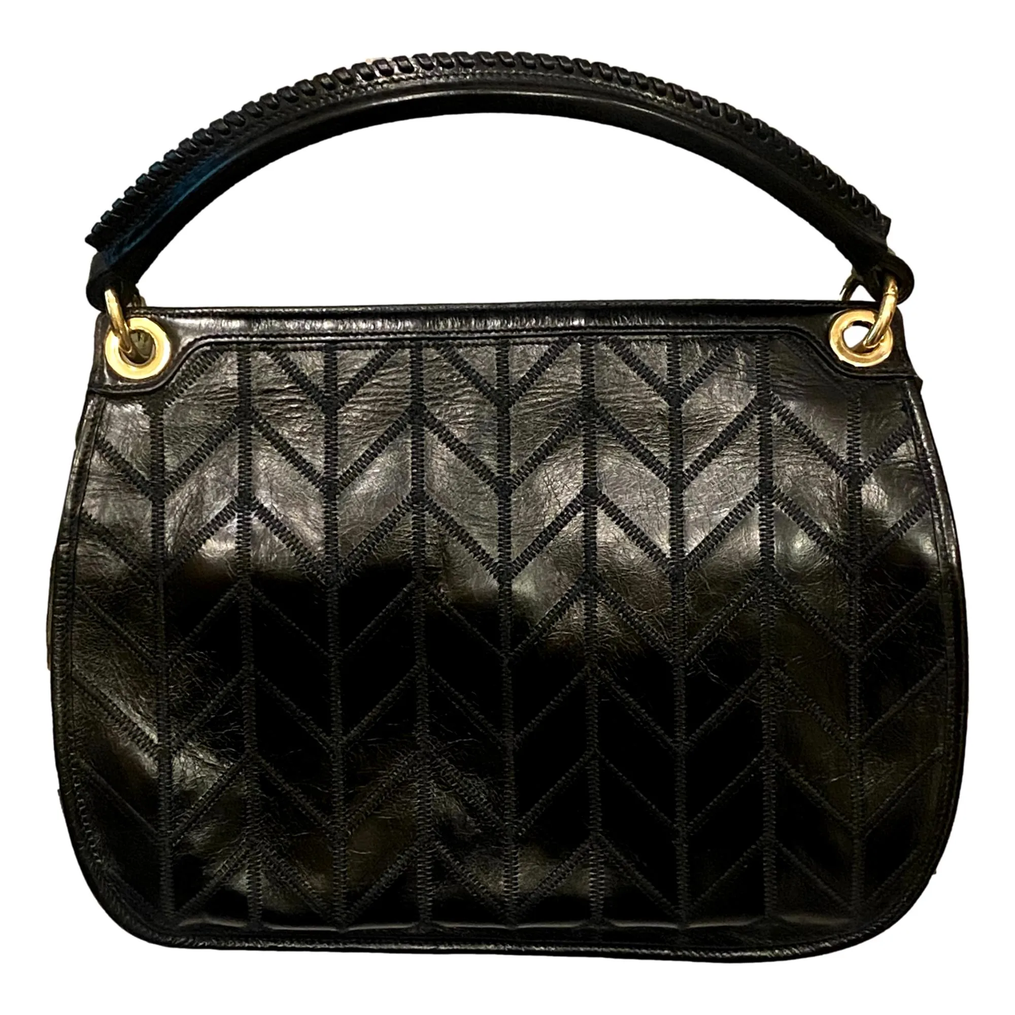 Miu Miu Vitello Shine Patch Black Leather Satchel Bag