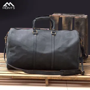 MONT5 Gokina Charcoal Black Men's Large Leather Duffle Bag