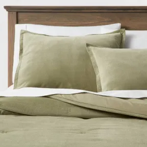 New - Full/Queen Cotton Velvet Comforter & Sham Set Green - Threshold