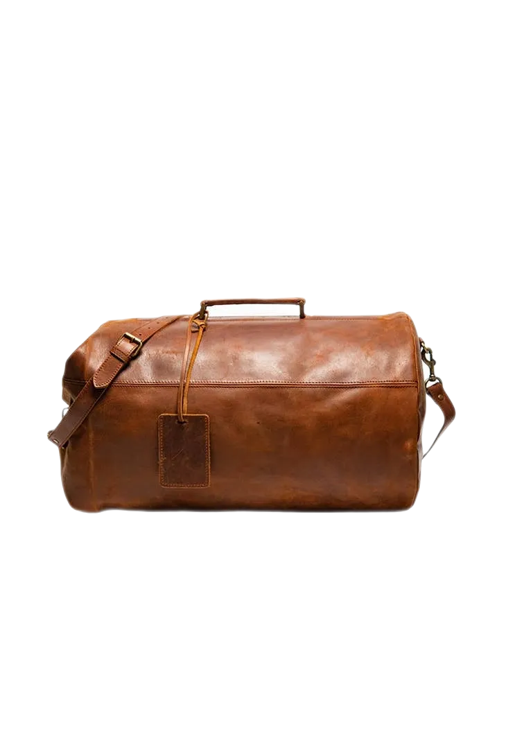 Nicole Military Leather Duffle Bag Tan