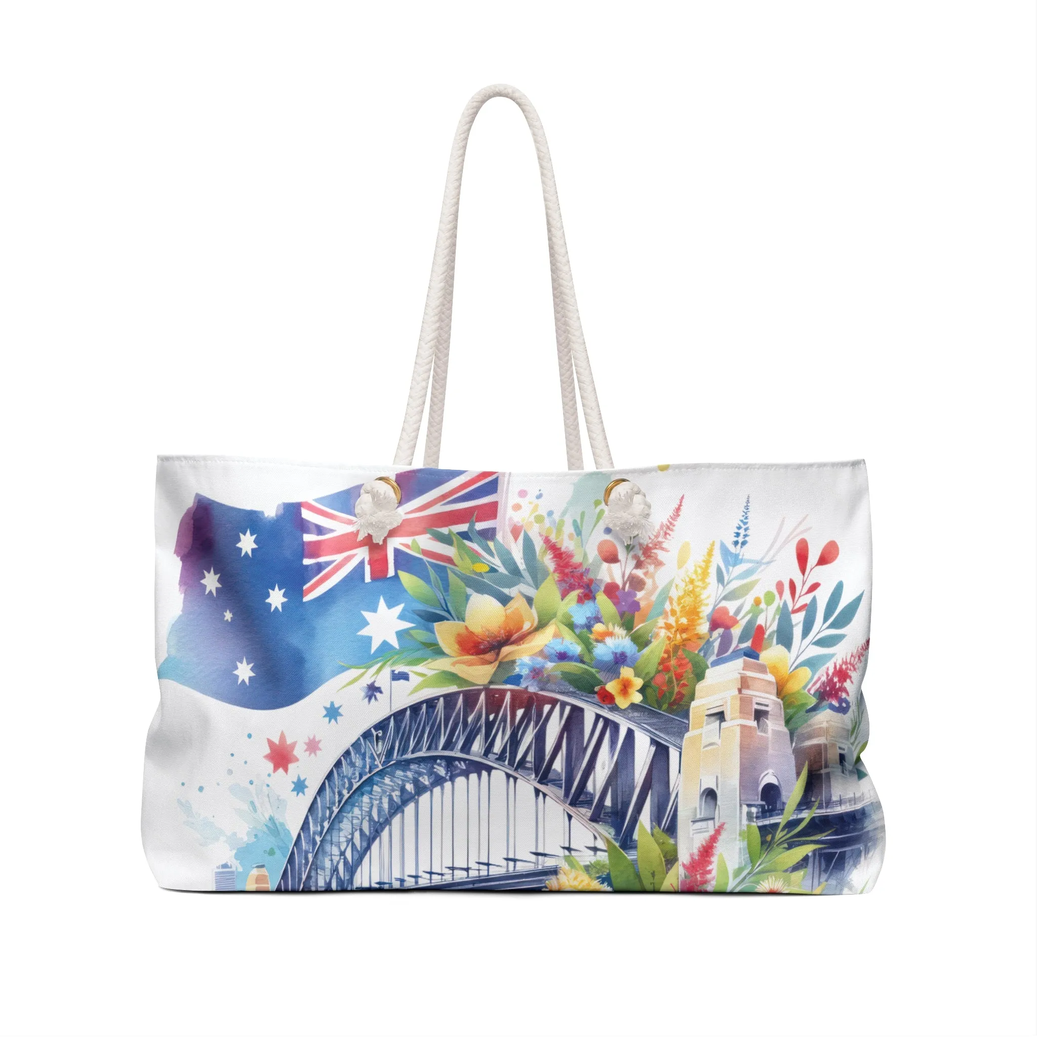 Personalised/Non-Personalised Weekender Bag, Australian, Sydney Harbour Bridge, Large Weekender Bag, Beach Bag, Book Bag