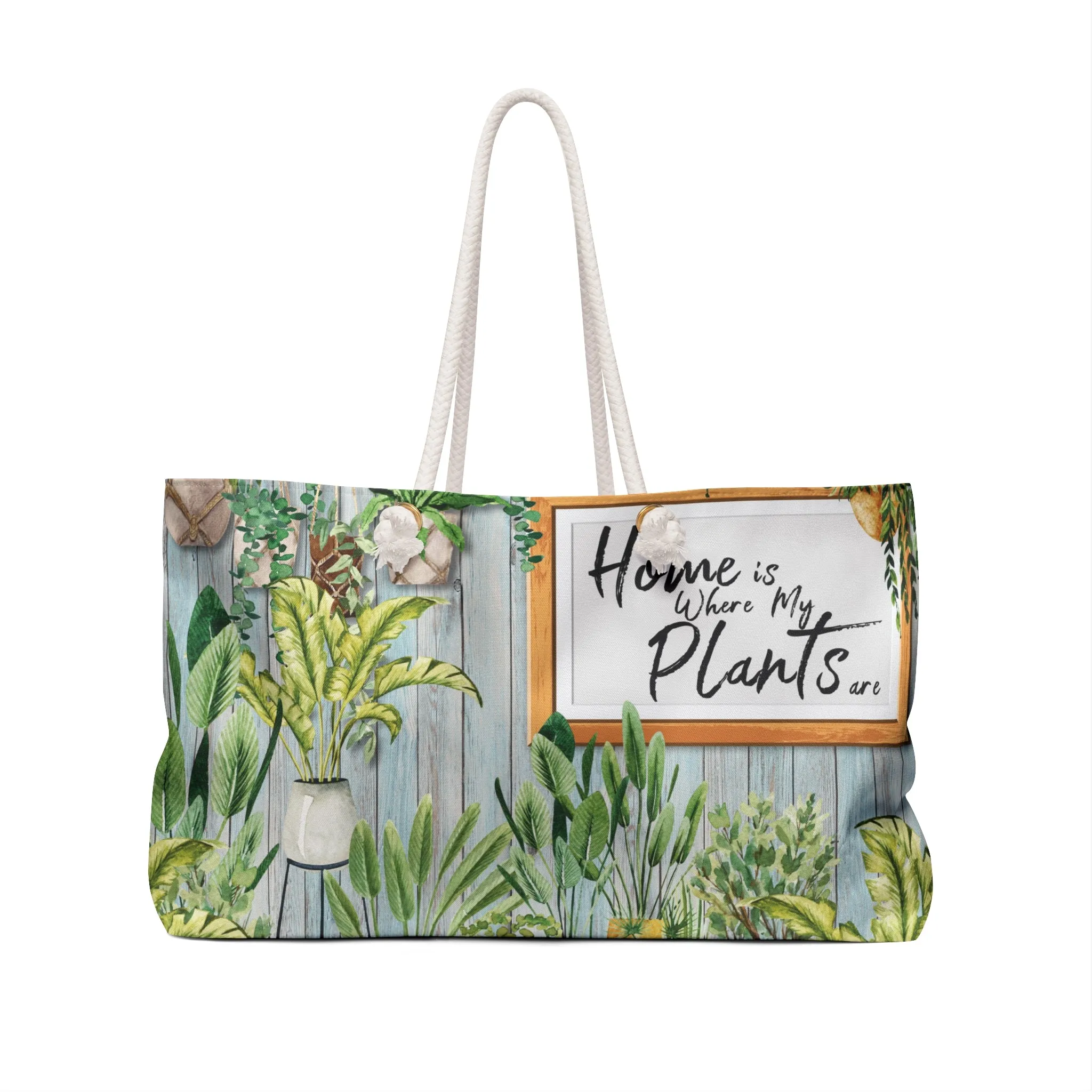 Personalised/Non-Personalised Weekender Bag, Home is Where my Plants are, Large Weekender Bag, Beach Bag, Book Bag