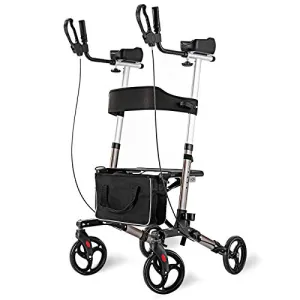 Stand Up Rollator Walker with Seat, Padded Armrest, Backrest, and Basket