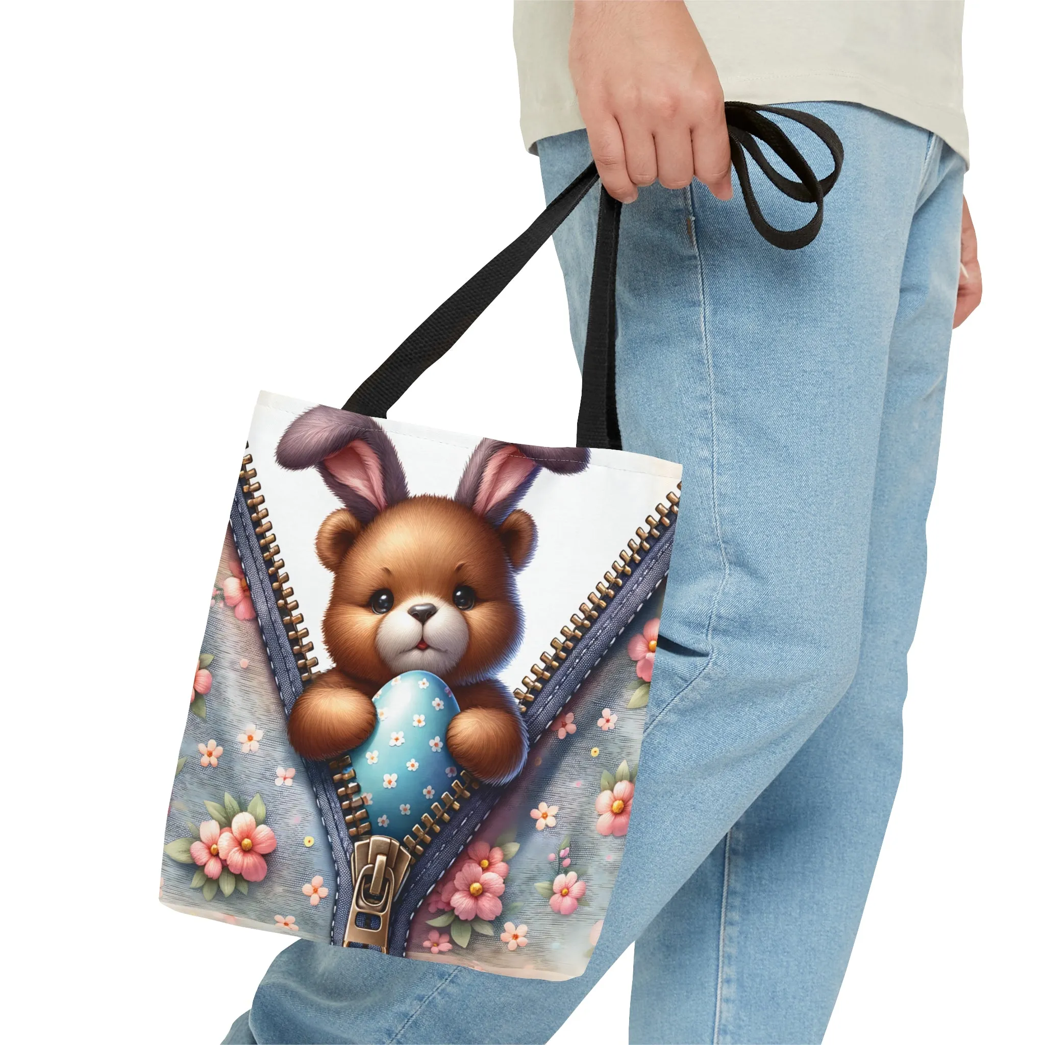 Tote Bag, Easter, Cute Bear with Bunny Ears, Personalised/Non-Personalised Tote bag