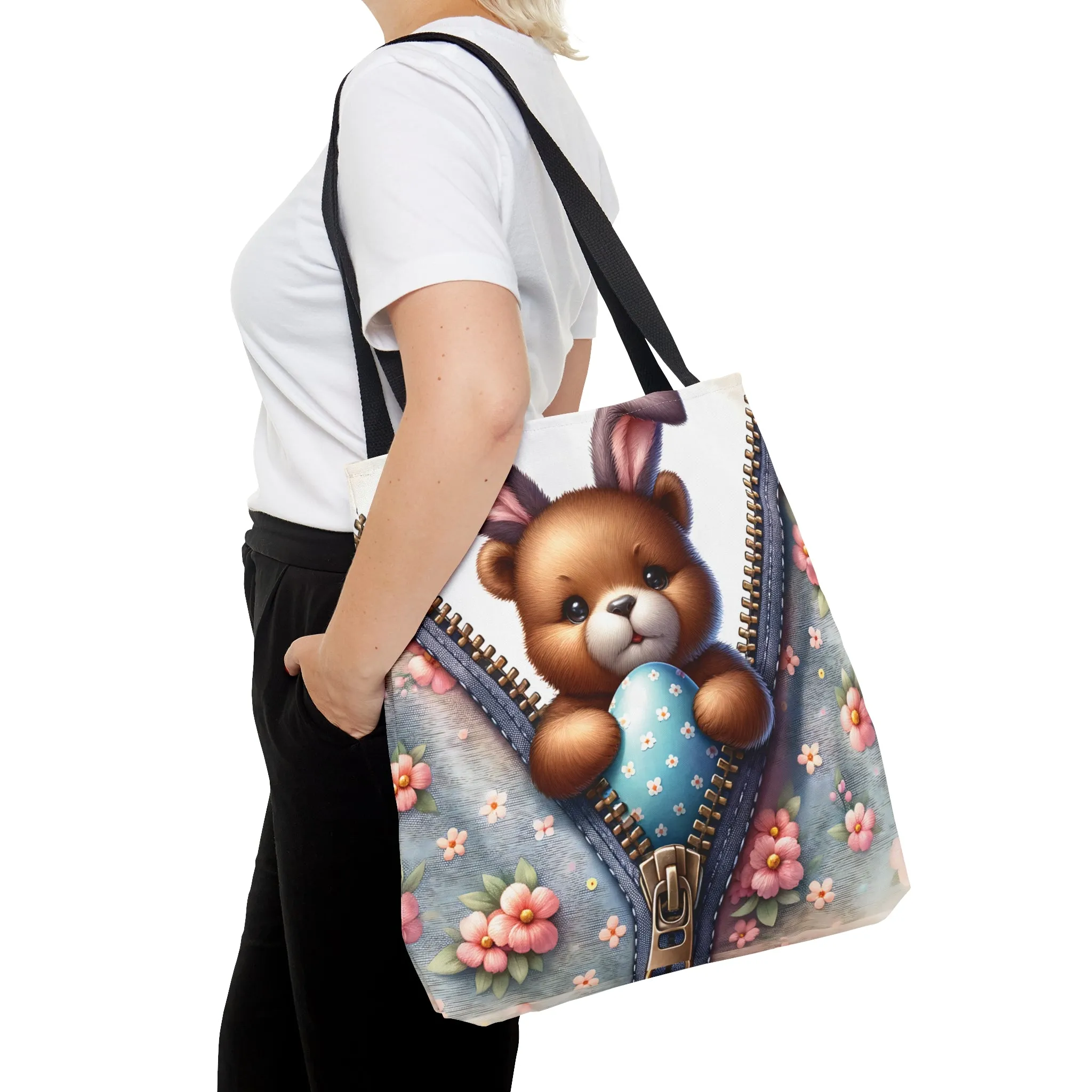 Tote Bag, Easter, Cute Bear with Bunny Ears, Personalised/Non-Personalised Tote bag